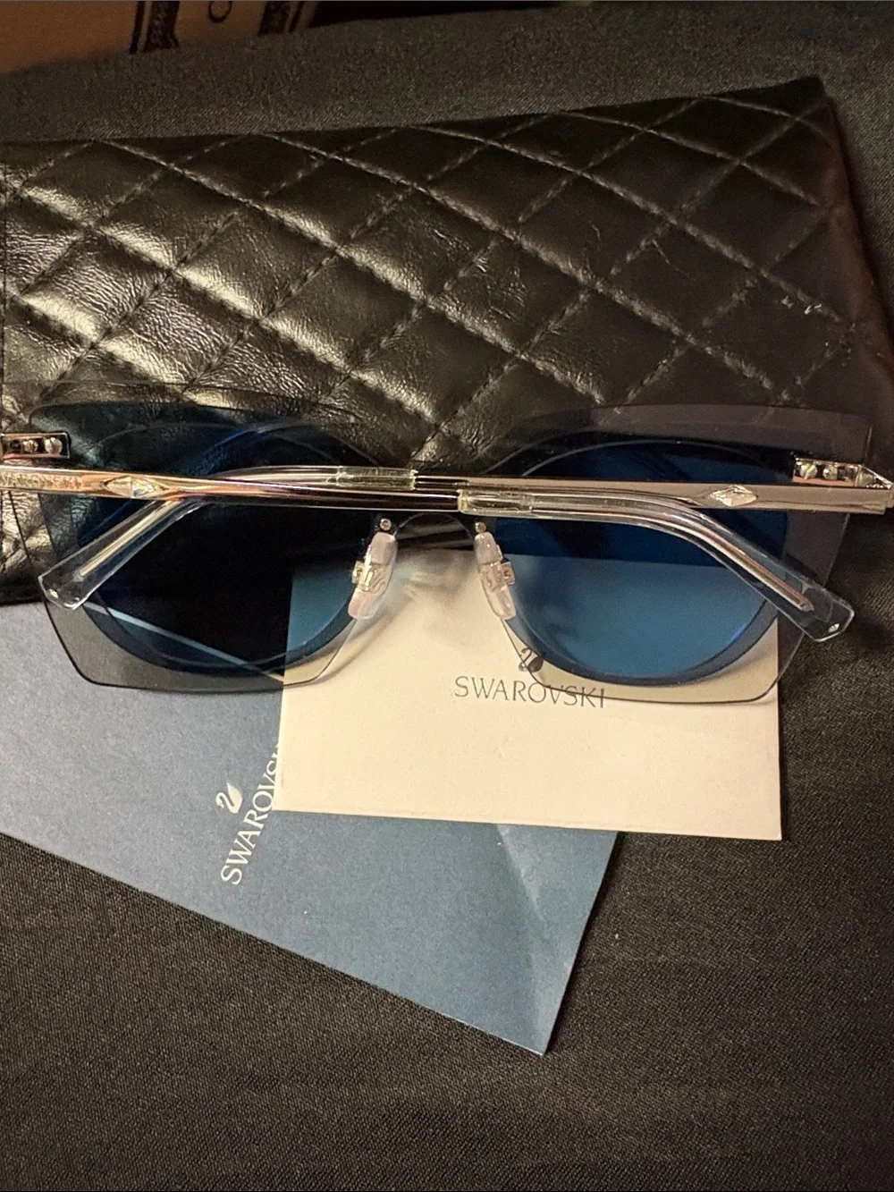 NWOB Swarovski Cat Eye Sunglasses SK201 - Silver Blue